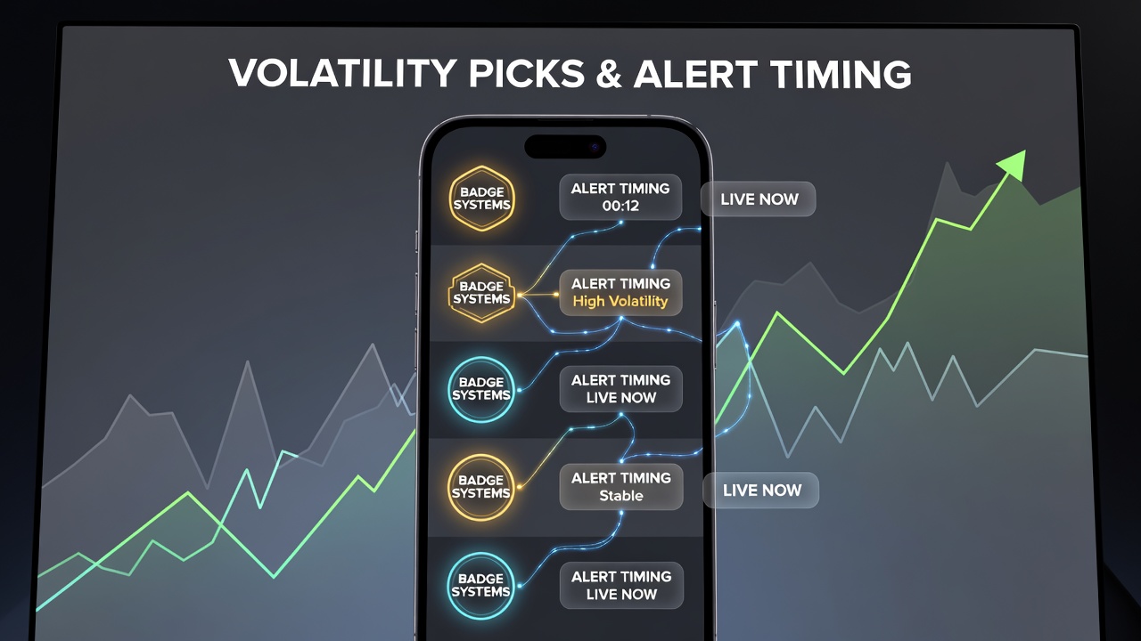 Analytics dashboard showing correlations between badge alerts and volatility game selections on mobile devices