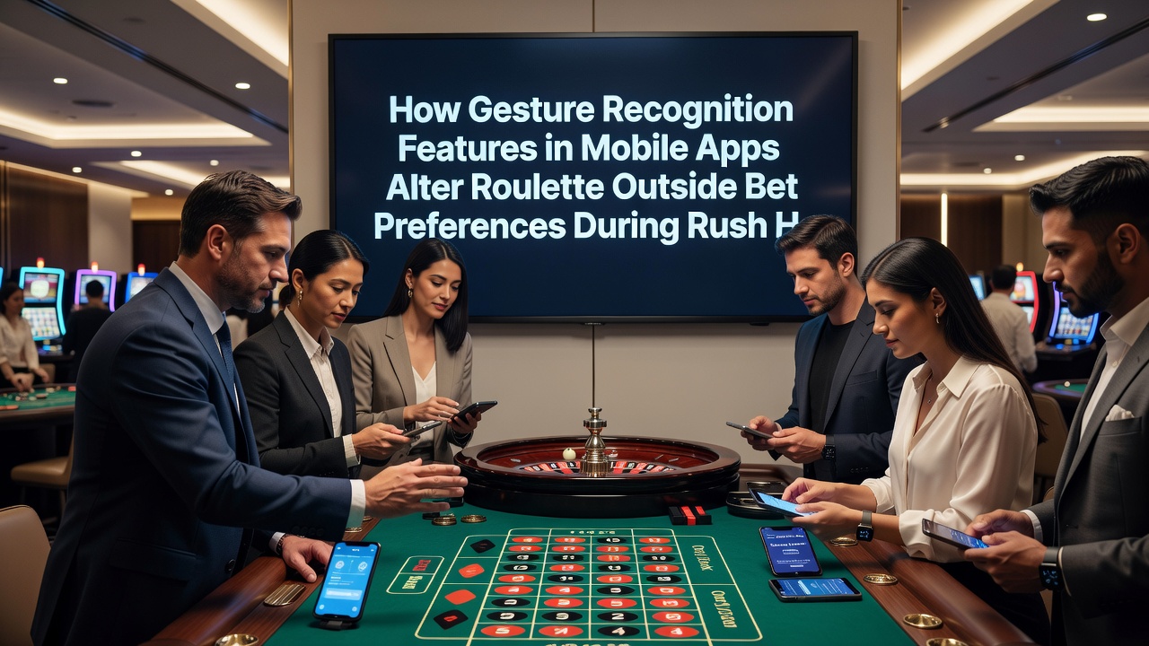 Commuter using mobile roulette app with gesture recognition on public transit