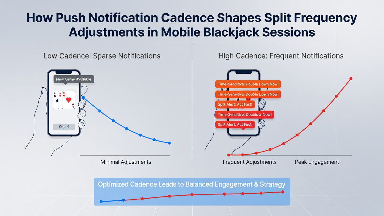 Mobile blackjack interface showing push notification overlay during a split decision