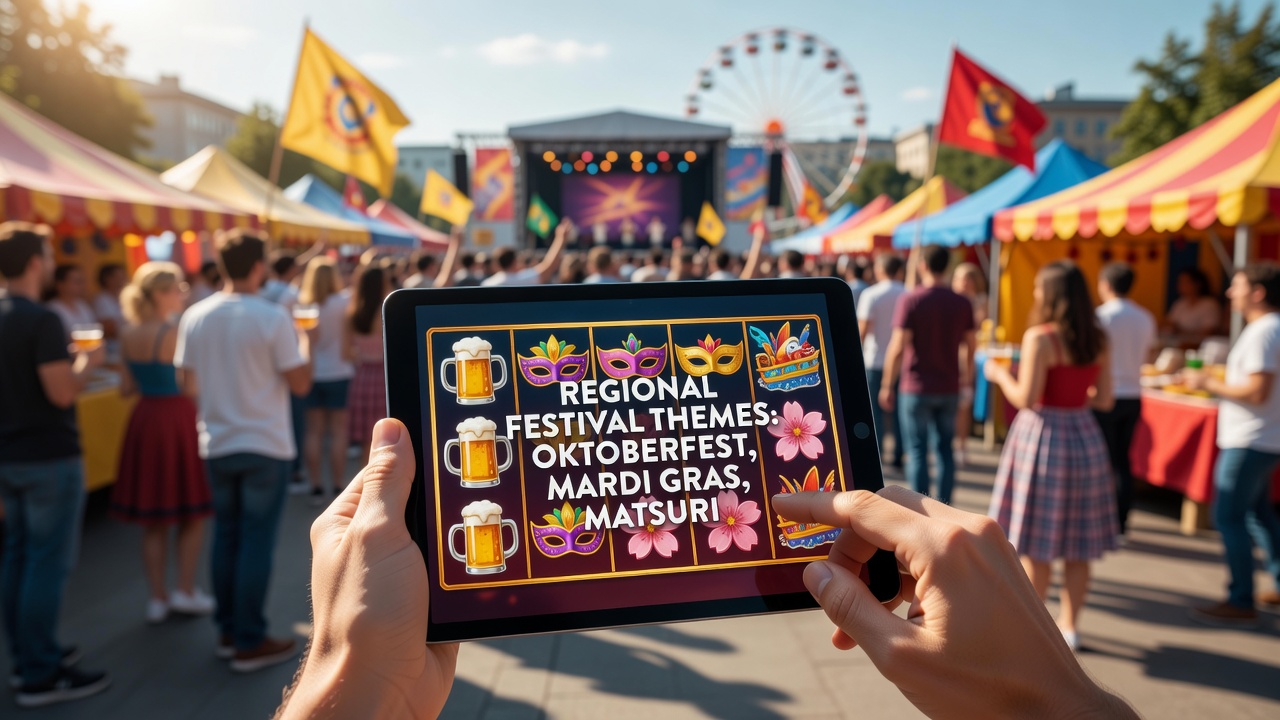 Portable device screen displaying culturally themed slot reels aligned with ongoing regional festival activities