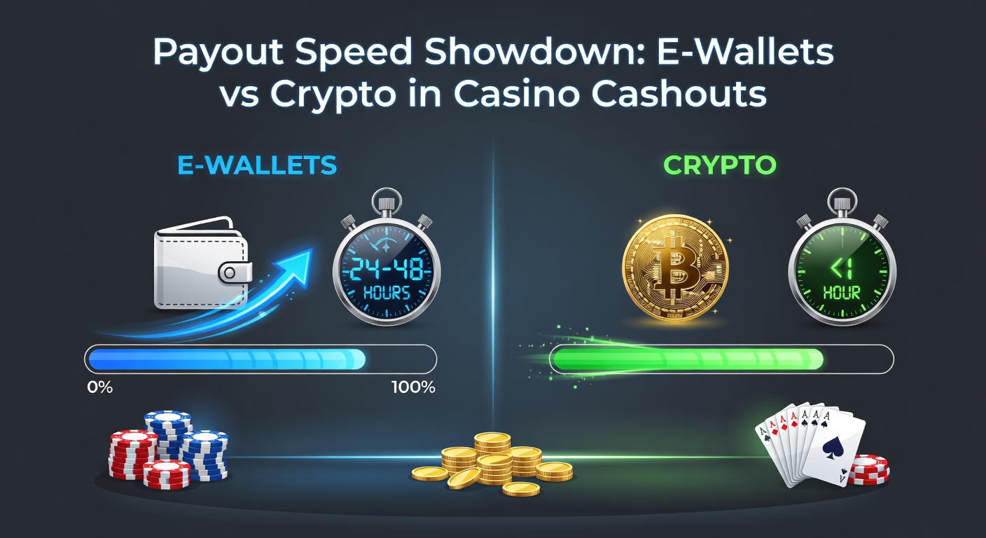 Digital icons representing e-wallets like PayPal and Skrill alongside cryptocurrency symbols such as Bitcoin and Ethereum, illustrating a speed race in online casino withdrawals