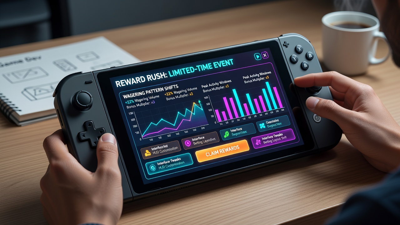 Mobile gaming interface showing reward event notifications and adjusted betting controls on a handheld device