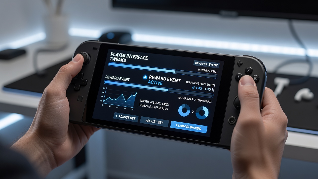 Analytics dashboard displaying shifts in player wagering behavior during reward periods on mobile platforms