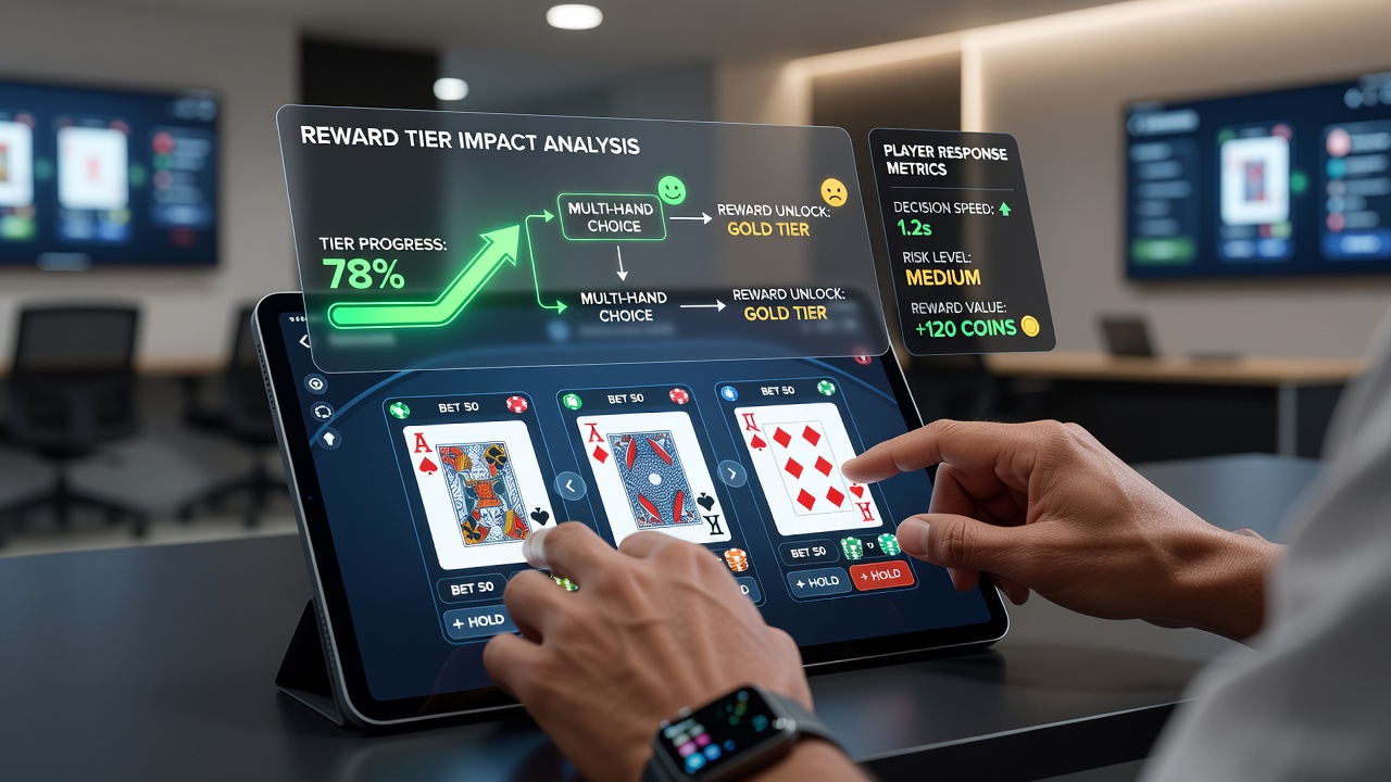 Analytics dashboard displaying player multi-hand activity correlated with reward tier status during promotions