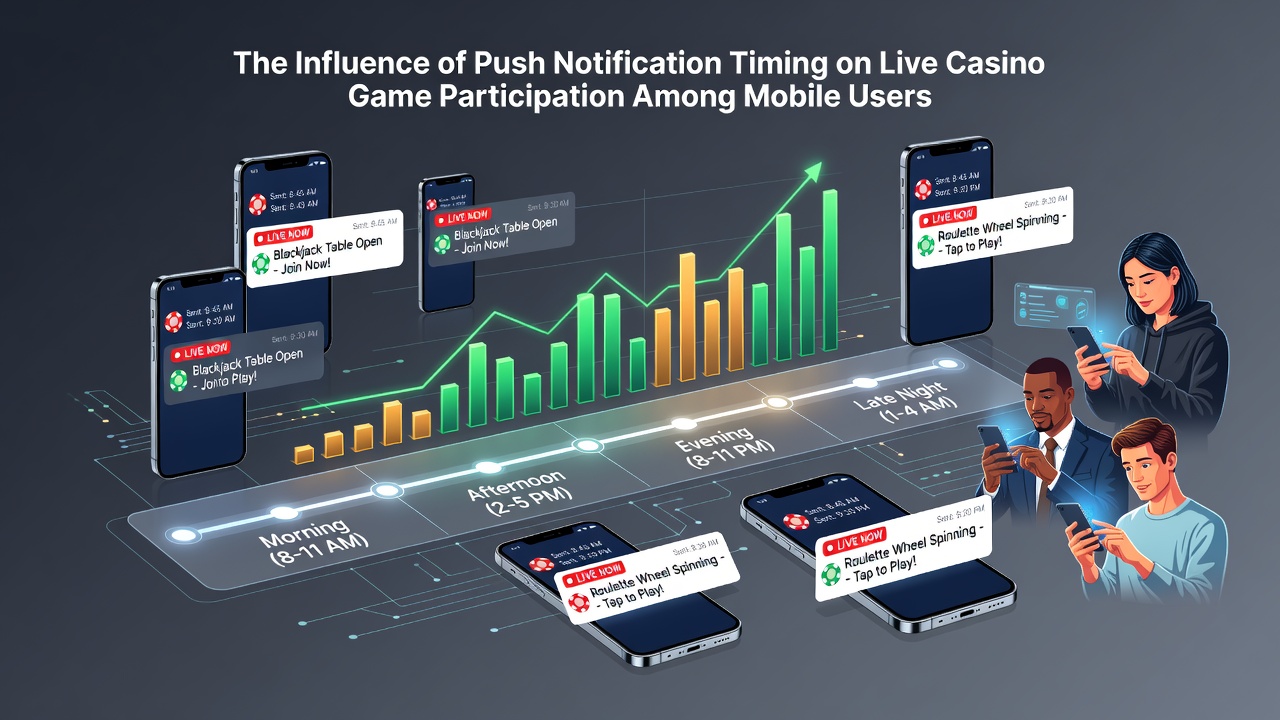 Mobile users engaging with live casino games after receiving timed push notifications on their devices