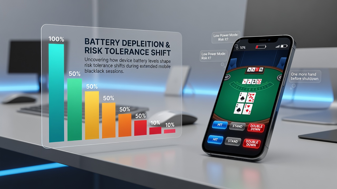 Graph overlay on smartphone screen illustrating battery percentage versus average bet size in blackjack sessions